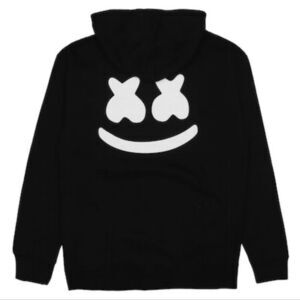 Marshmello DJ Music Smile Kangaroo Pocket Hoodie Black Medium NWOT #mellogang